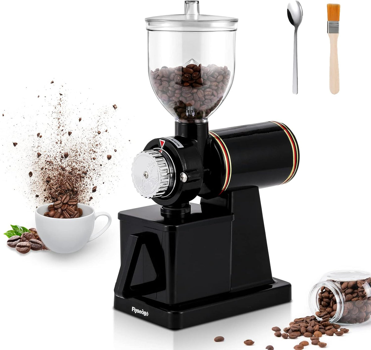 Burr Coffee Grinder Electric Espresso Grinder Commercial & Homeuse Silent Small Coffee Bean Grinder with Hopper Adjustable Grind, With Brush, Spoon, Black