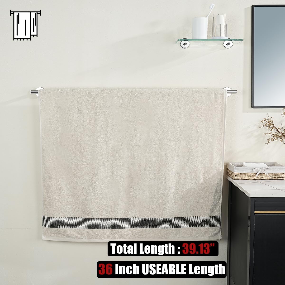 JQK Bath Towel Bar Chrome, 36 Inch 304 Stainless Steel Thicken 1mm Single Towel Rack for Bathroom, Towel Holder (Polished Chrome) Wall Mount, 39 in Total Length, TB110L36-CH