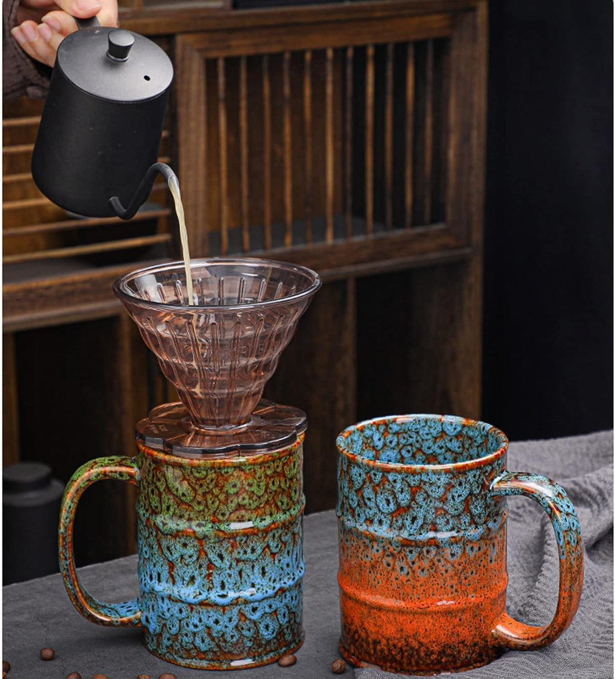 Ceramic 20 oz Large Coffee Mugs for Office and Home - Dishwasher and Microwave Safe (2, Blue and Brown)