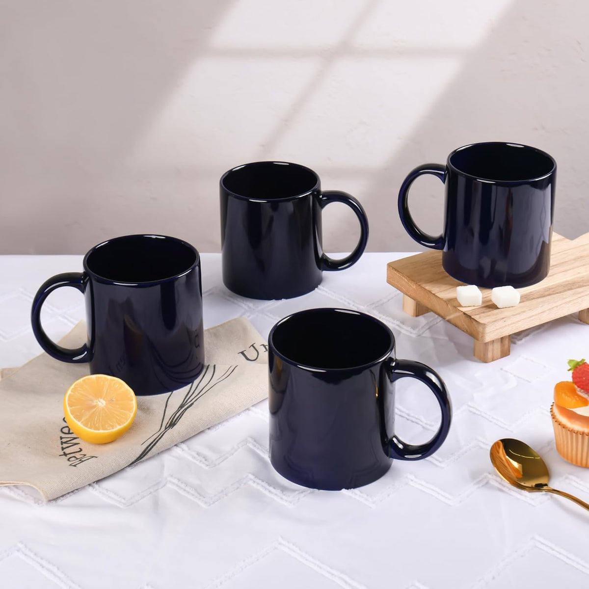 22oz Super Large Ceramic Coffee Mugs Large Handles Set of 4 (Cobalto)