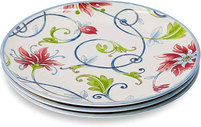 Tudor Royal 12-Piece Round Porcelain Dinnerware Set, Service for 4, Botanical Design, Summer Flowers, Plates Bowls Dishes, Glossy, Premium Quality Dish Set, Unique Pattern