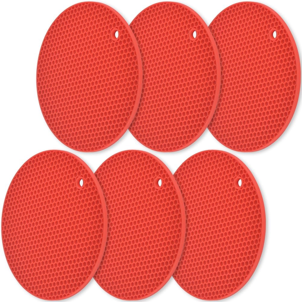homEdge Silicone Trivets Mat, 6 Packs Multipurpose Non Slip Heat Resistant Pot Holder-Red