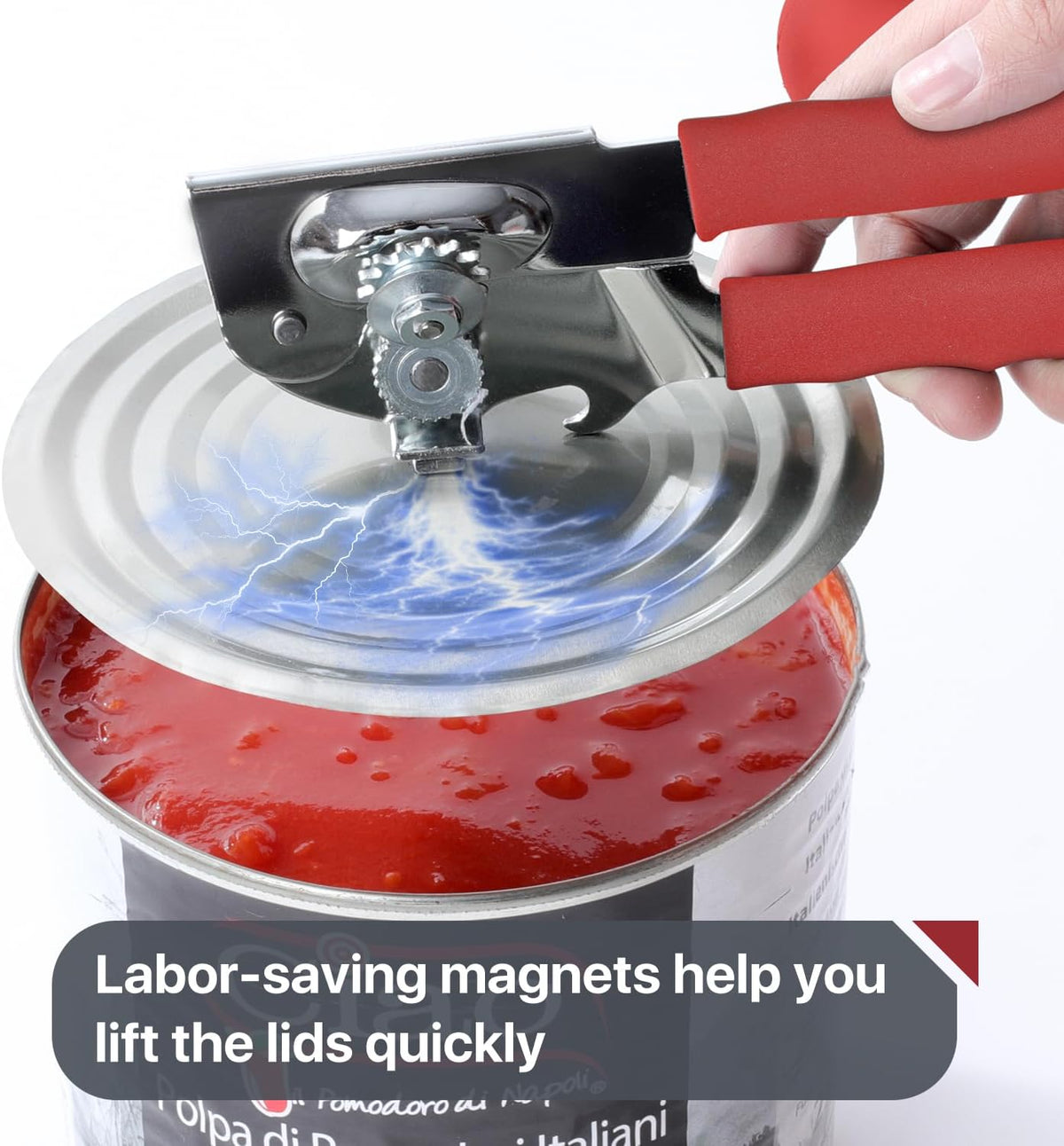 Commercial Can Opener, UHIYEE Hand Crank Can Opener Manual Heavy Duty with Comfortable Extra-long Handles, Oversized Knob, Large Handheld Can Open Easy for Big Cans, Red