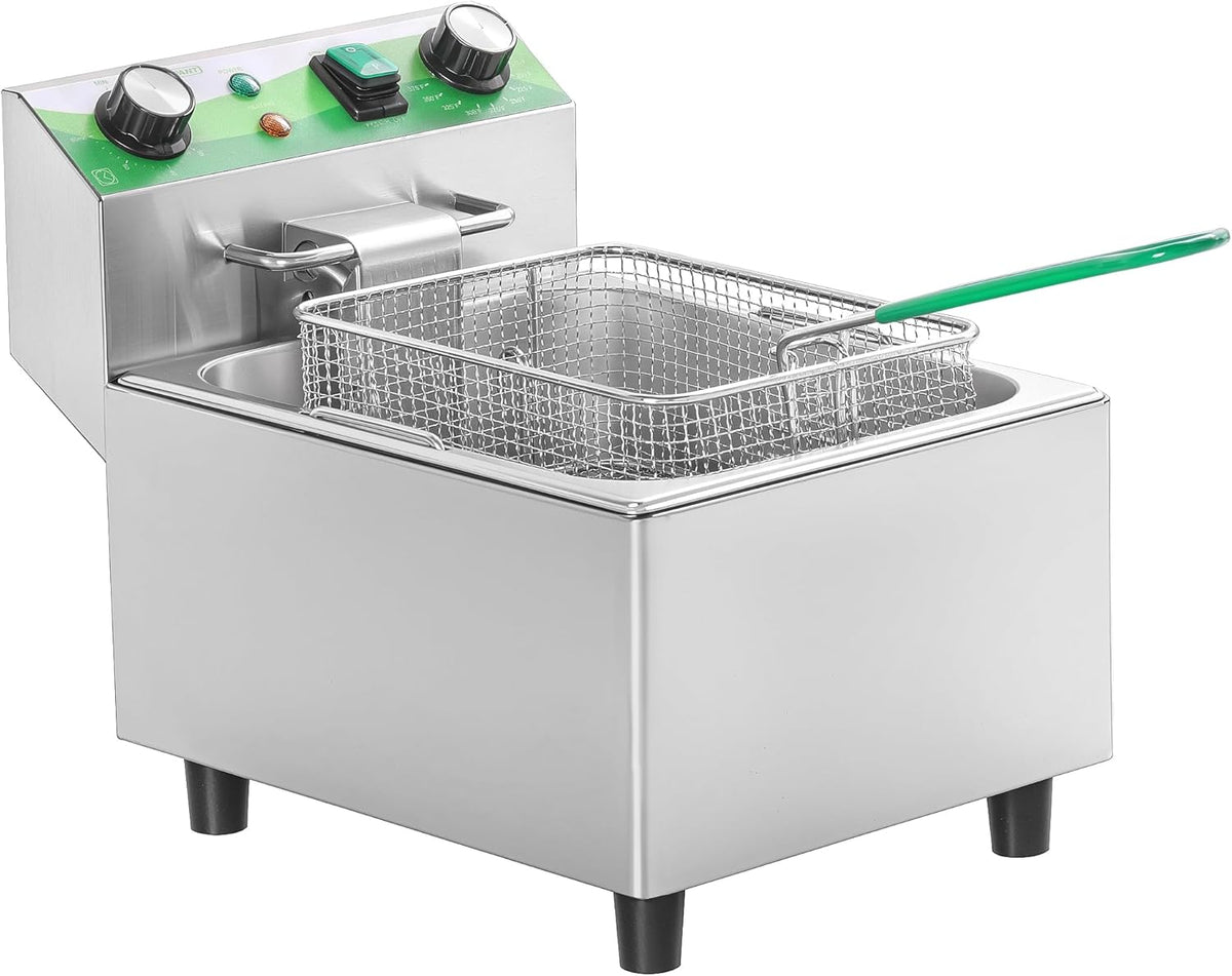 Electric Deep Fryer with Timer 10L/10.6QT Commercial Deep Fryer with Basket and Lid, Temp Control, 1700W/110V Stainless Steel Single Oil Fryer Countertop Fryer for Home and Restaurant Use