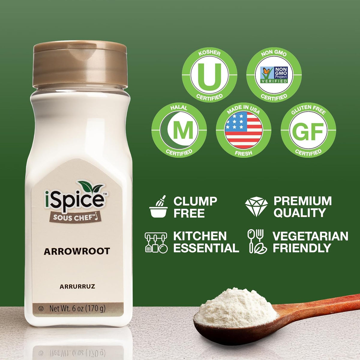 iSpice Premium Arrowroot Powder |Natural Thickener Arrowroot Flour |Gluten-Free Arrowroot Starch| Non -GMO Arrow Powder | 6oz (170g)
