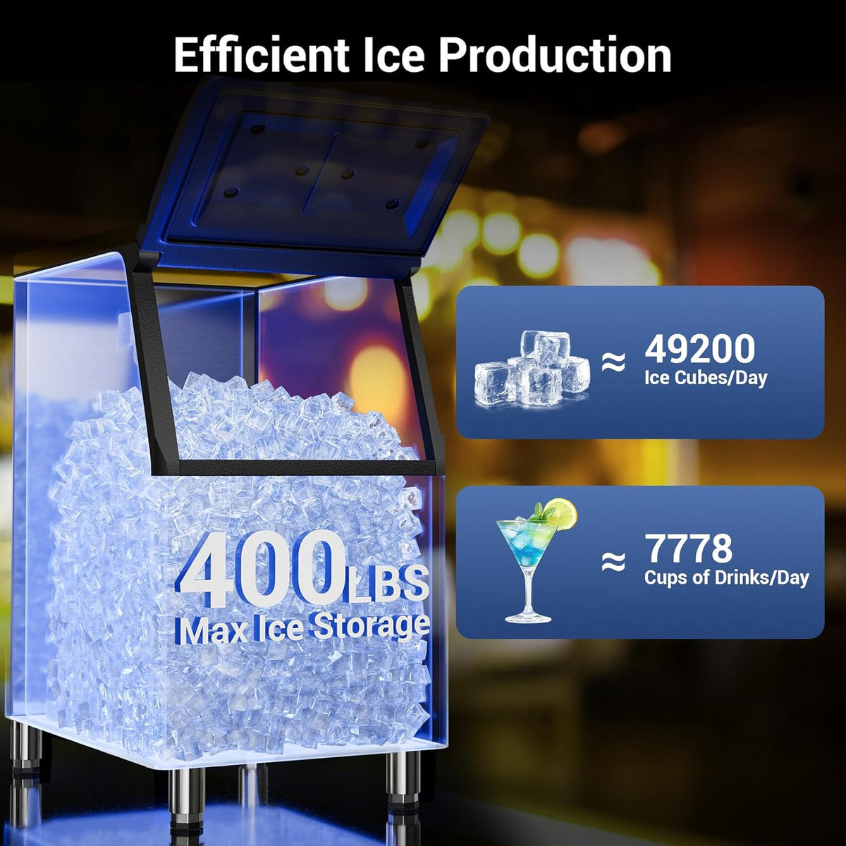 Commercial Ice Machine Maker 600lbs/24H, Ice Ready in 5-15 min, 400lbs Large Storage Bin, Stainless Steel Ice Machine with Water Line Hookup, 12 Adjustable Ice Thicknesses