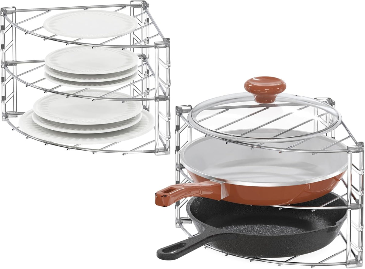 Deco Brothers 3-Tier Counter and Cabinet Corner Shelf Organizer, 2 Pack, Chrome