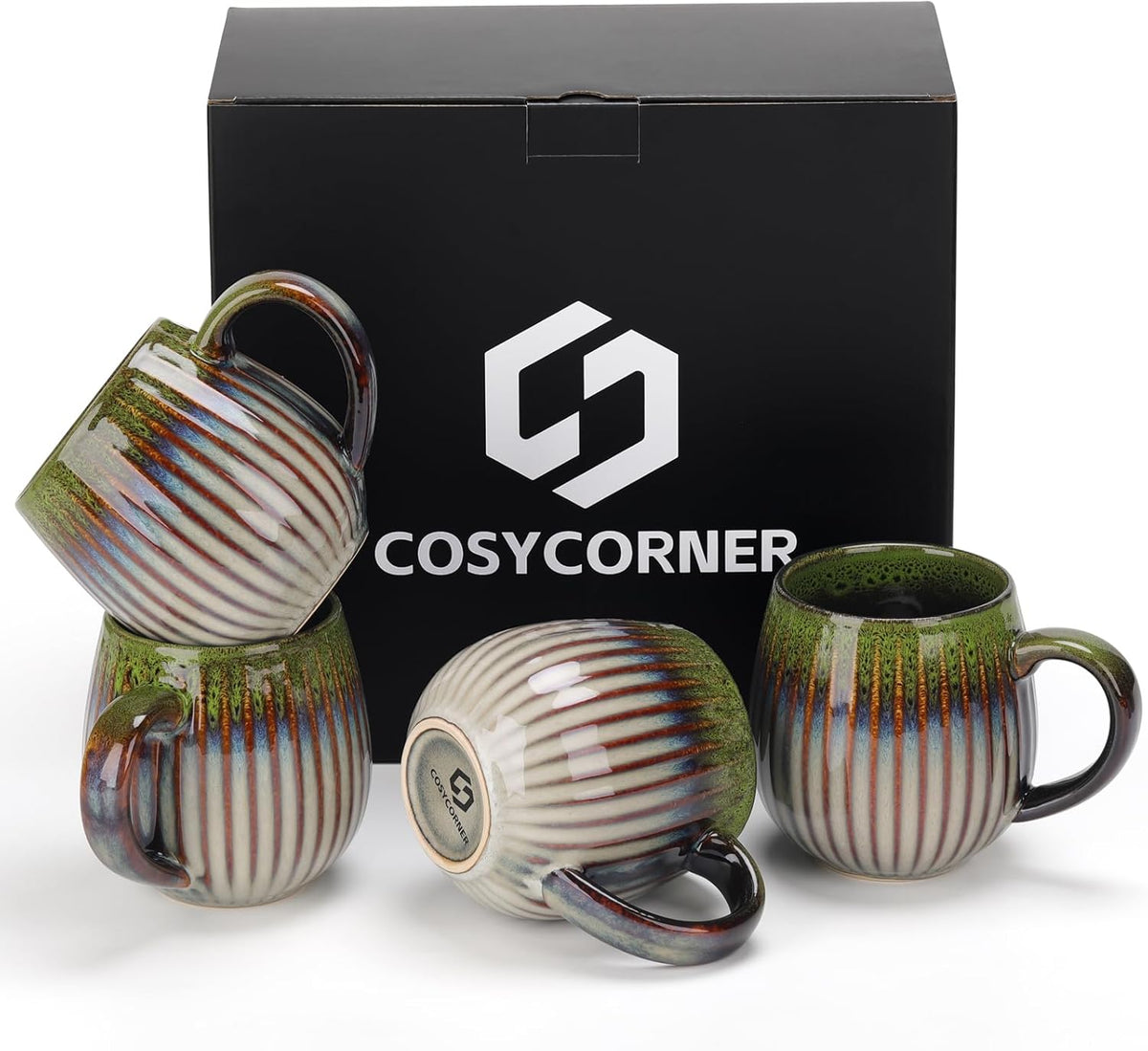 CosyCorner Ceramic Coffee Mugs Set, 17 oz Large Coffee Cups for Home and Office, Ceramic Cup for Coffee & Tea（B×4 pcs）