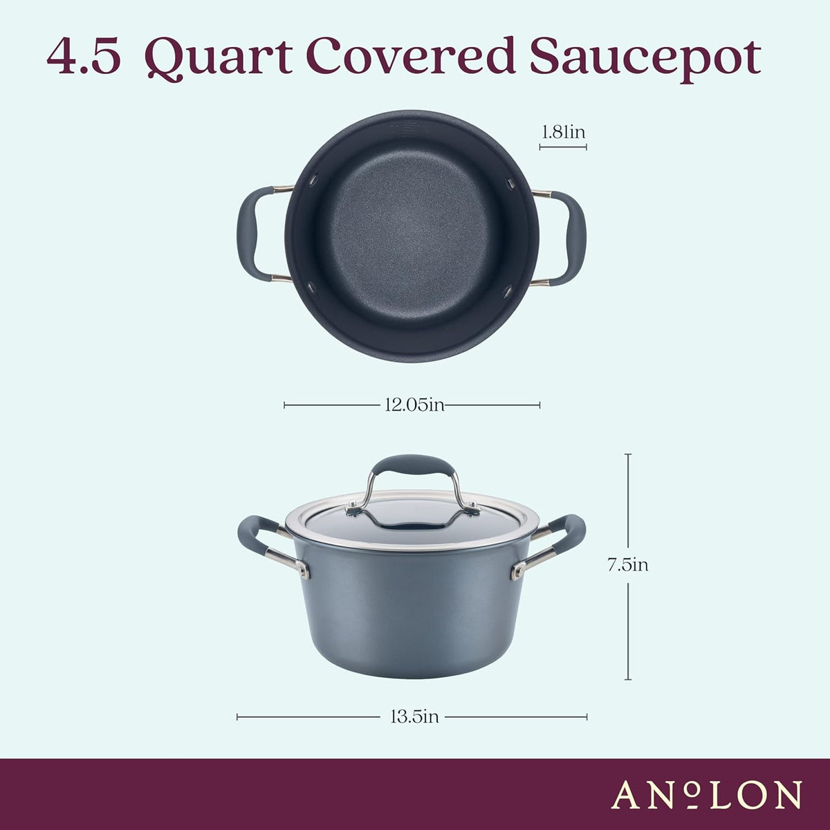 Anolon Advanced Home Hard-Anodized Nonstick Tapered Sauce Pan/Saucepot, 4.5-Quart (Moonstone)