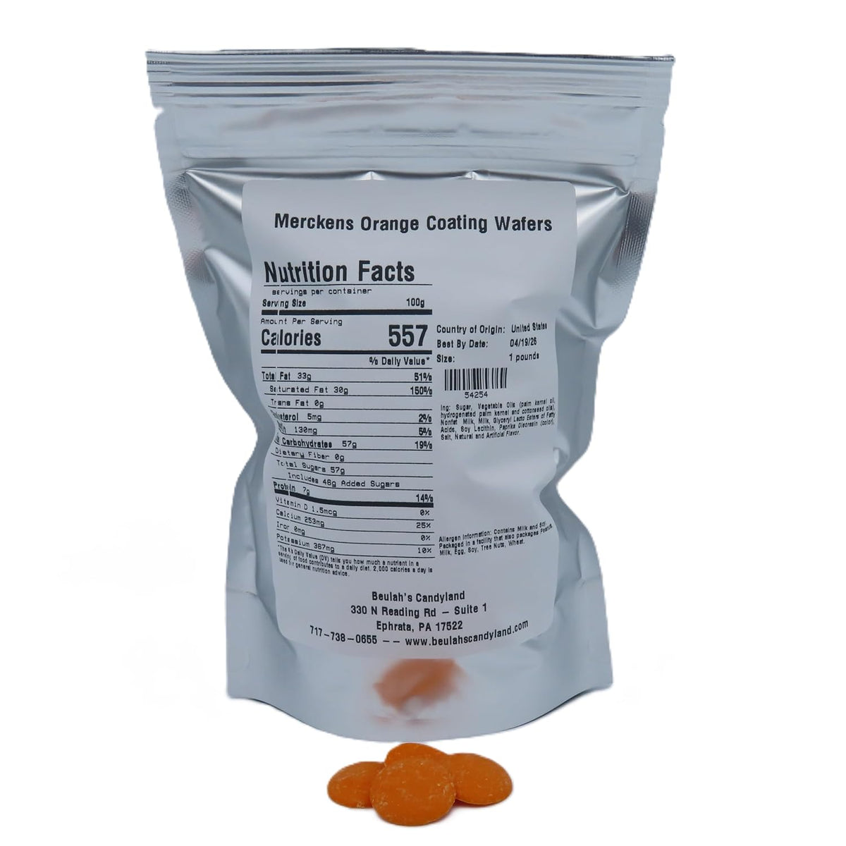 MERCKENS Coating Wafers, Orange Melting Chocolate, 1 Pound Package