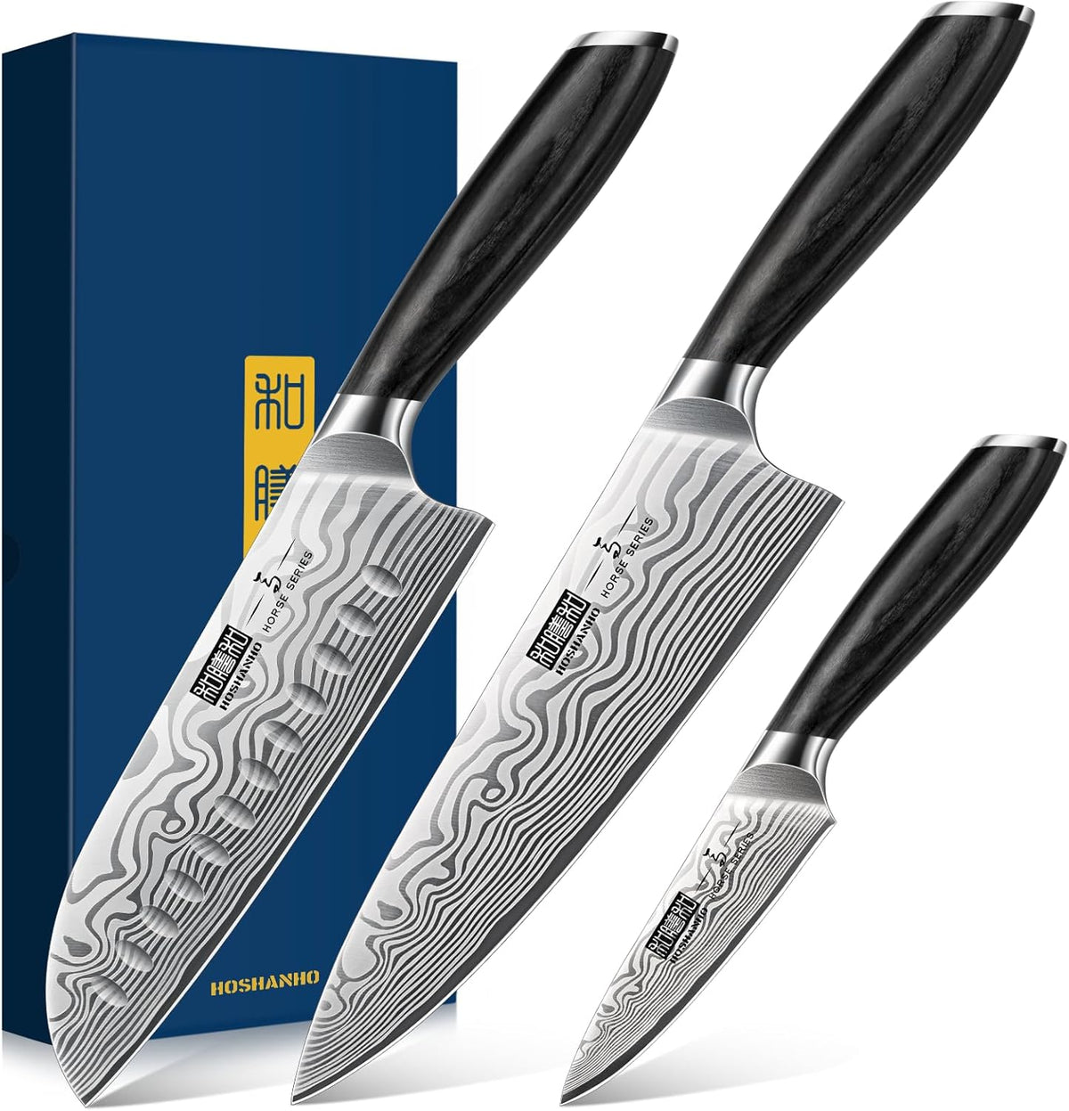 3 Pieces Knife Set, Professional High Carbon Powder Steel Kitchen Knife Set, Ultra Sharp Knives Set for Kitchen with Elegant Gift Box
