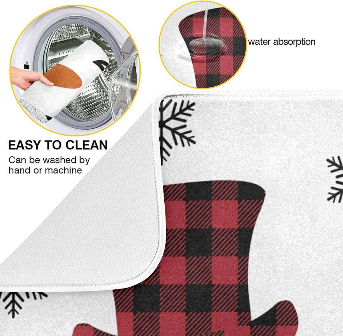 Super Absorbent Dish Drying Mat, Microfiber Fast-Drying Dish Mat, 16" x 18", Kitchen Dish Drying Pad, Watercolor Cute Christmas Winter Snowman