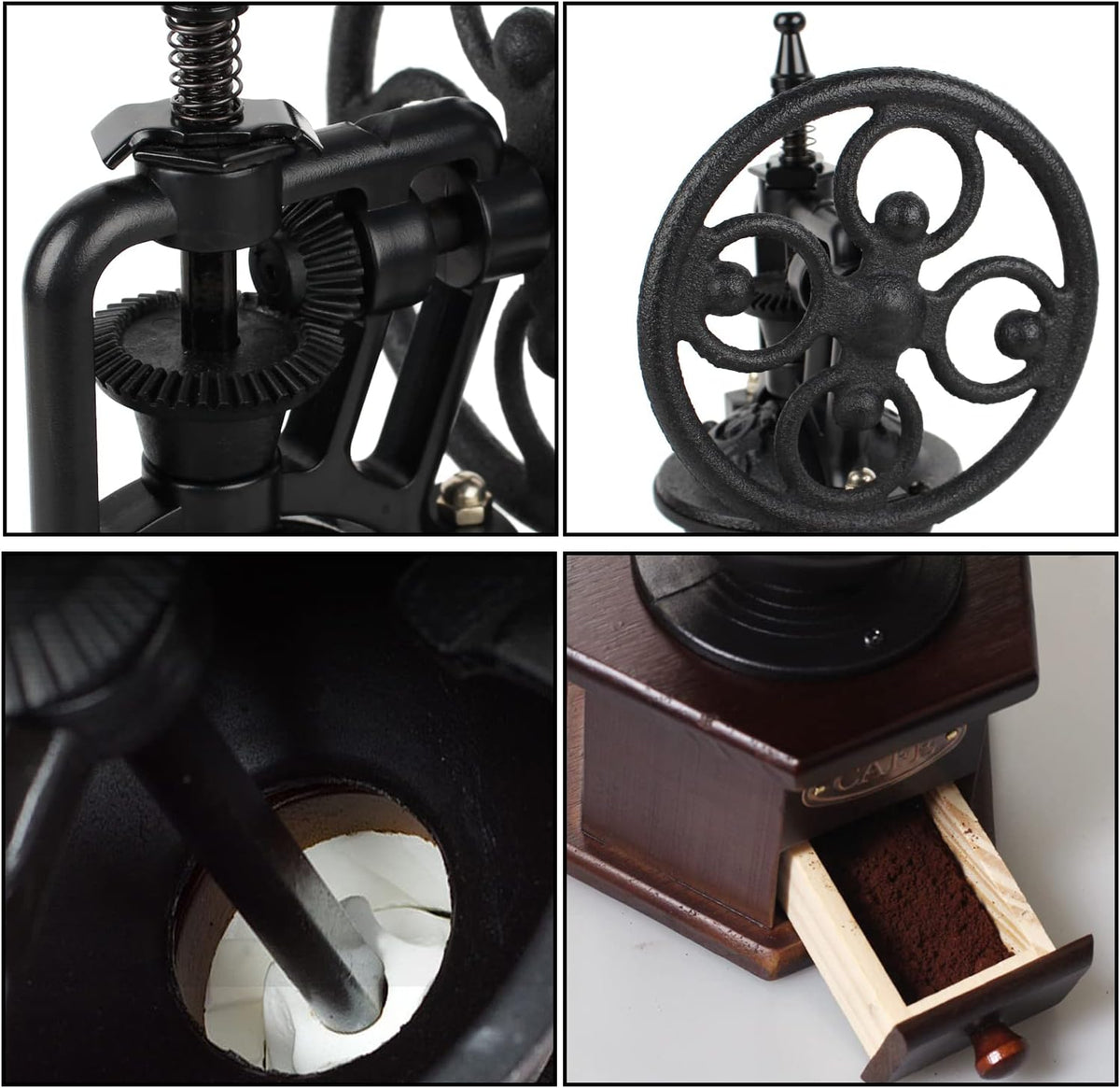 Coffee Grinder,Wooden Coffee Bean Grinder Manual Coffee Grinder Roller, Antique Coffee Mill with Cast Iron Hand Crank for Making Mesh Coffee, Decoration, Best Gift (Brown (six deformation base))