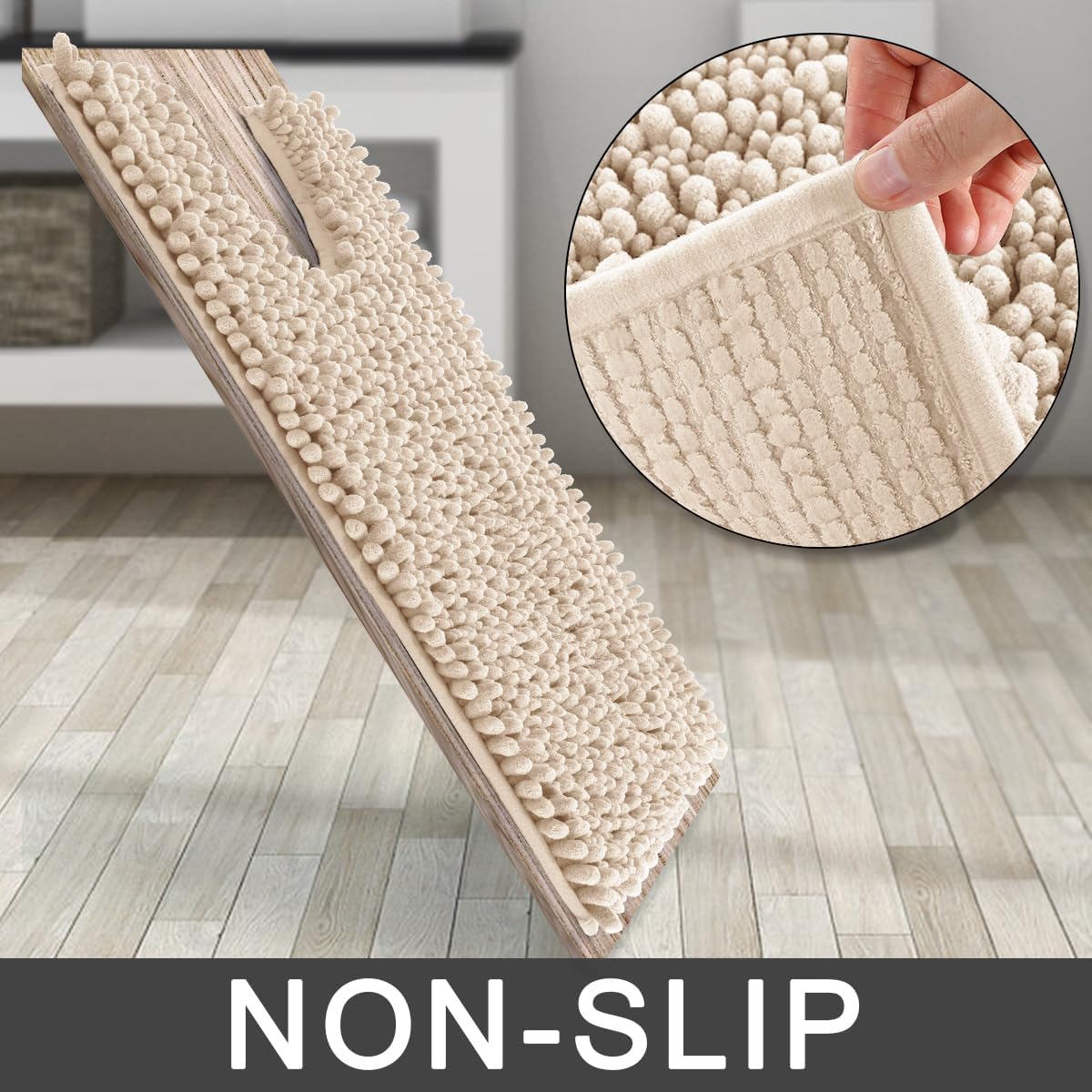 Yimobra Toilet Rug U Shaped Washable 24x20 Inch - Ultra Soft Absorbent Chenille Bath Rugs for Toilet, Quick Dry & Machine Washable, Non Slip Contour Bathroom Mat, Light Brown