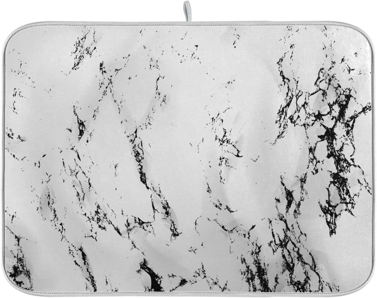Super Absorbent Dish Drying Mat, Microfiber Fast-Drying Dish Mat, 24" x 18", Kitchen Dish Drying Pad, White Marble