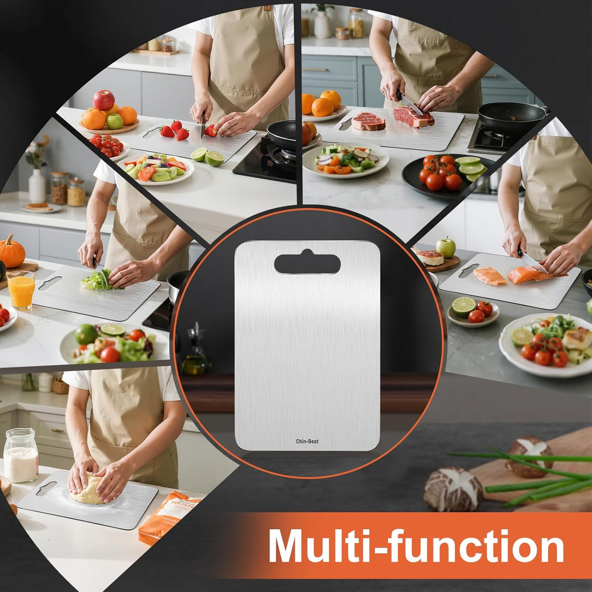 Titanium Cutting Boards For Kitchen, Double-Sided Food-Grade Kitchen Stainless Cutting Board, Non-Toxic & Non-Slip, Dishwasher Safe, Ideal For Indoor, Outdoor, Camping & Bbq Parties, L 15.4" * 11"