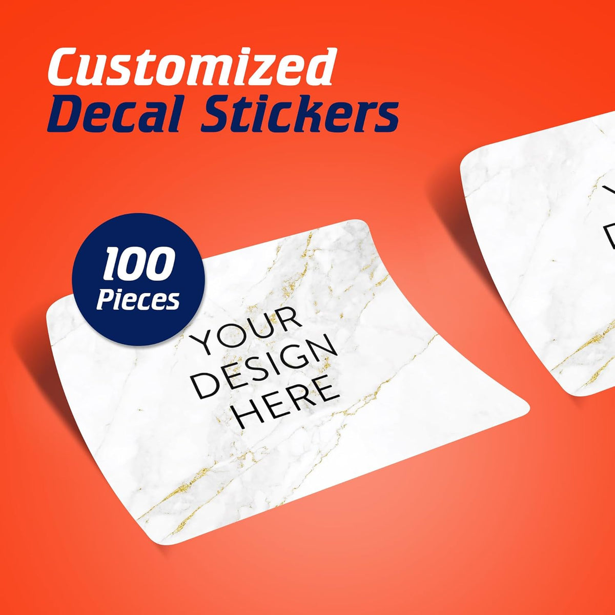 100 Custom Vinyl Stickers - Upload Your own Image, Text, Design, Logo - Personalized Logo Labels for Handmade, Packaging, Bottle, Jars, Candle, Brand Stickers (Gold Marble, 4x2)