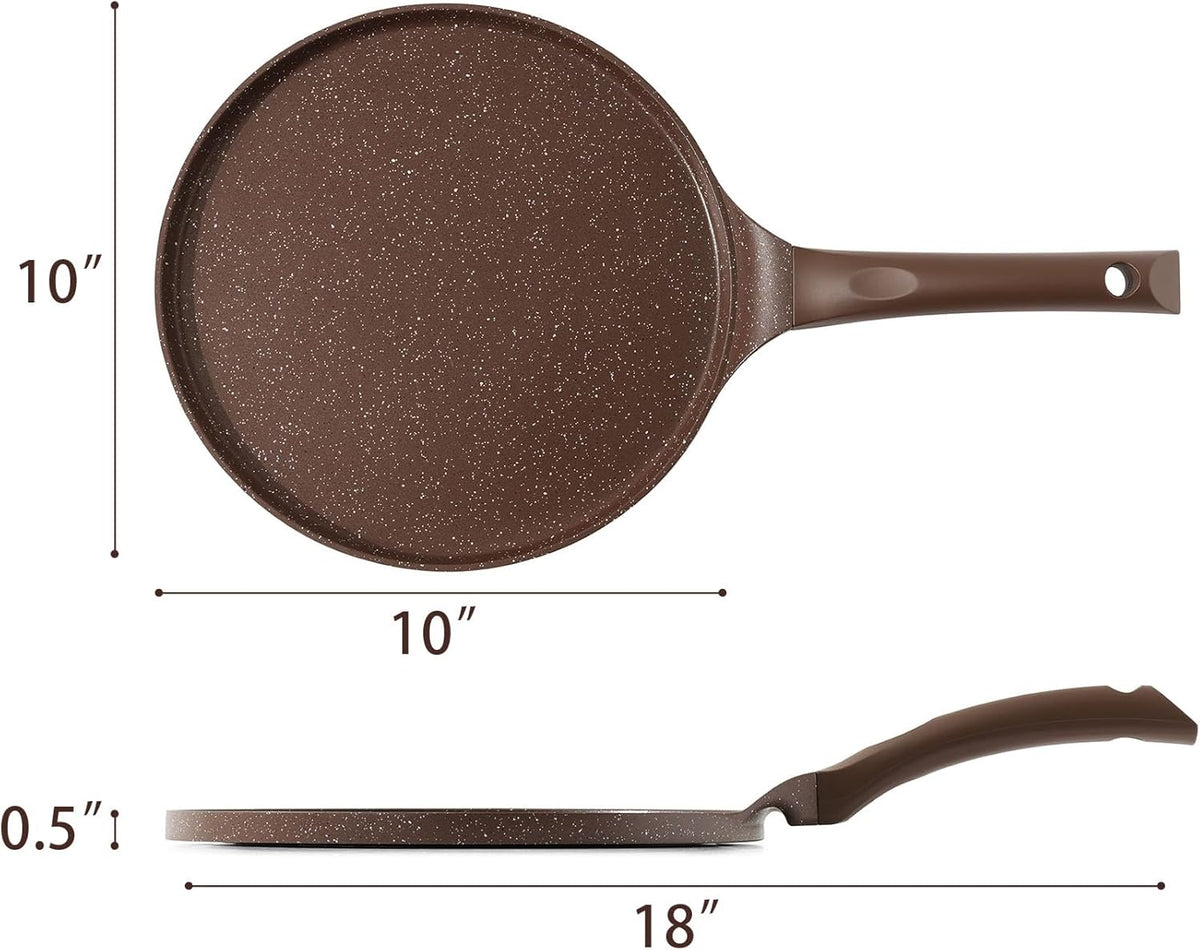 SENSARTE Nonstick Crepe Pan, Swiss Granite Coating Dosa Pan Pancake Flat Skillet Tawa Griddle 10-Inch with Stay-Cool Handle, Induction Compatible (Toffee Brown)