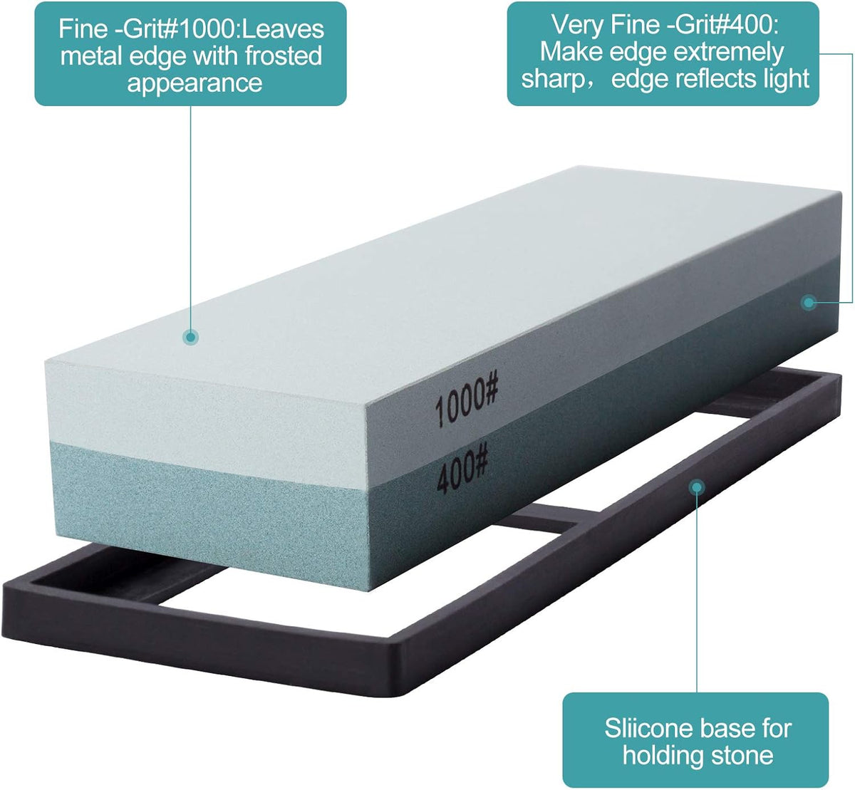 Knife Sharpening Stone 400/1000 Whetstone Sharpening Stone with Non-Slip Rubber Base for Kitchen, Hunting, and Pocket Knives or Blades