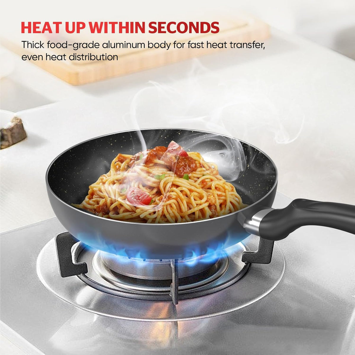 Sunhouse 3-Piece Nonstick Frying Pan Set - 8", 9.5", 11" Aluminum Frying Pan with Non-Stick Coating, PFOA-FREE, Stay-cool Handles - Gas, Ceramic
