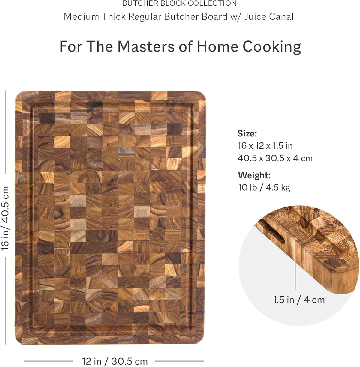 Teakhaus Butcher Block Cutting Board - Medium Thick Cutting Board with Juice Groove - Teak End Grain Wood - Knife Friendly - FSC Certified