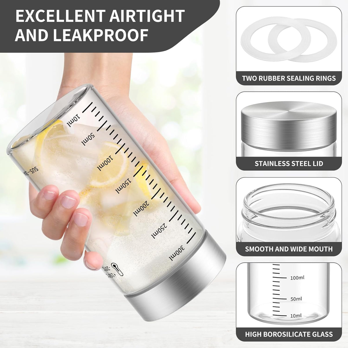 25 Oz Glass Juice Bottles, 4 Pack Glass Bottles with Lids, BPA Free, Borosilicate Glass, Leak Proof Lids for Juicing, Smoothies, Infused Water, Beverage Storage, Shaker Bottles
