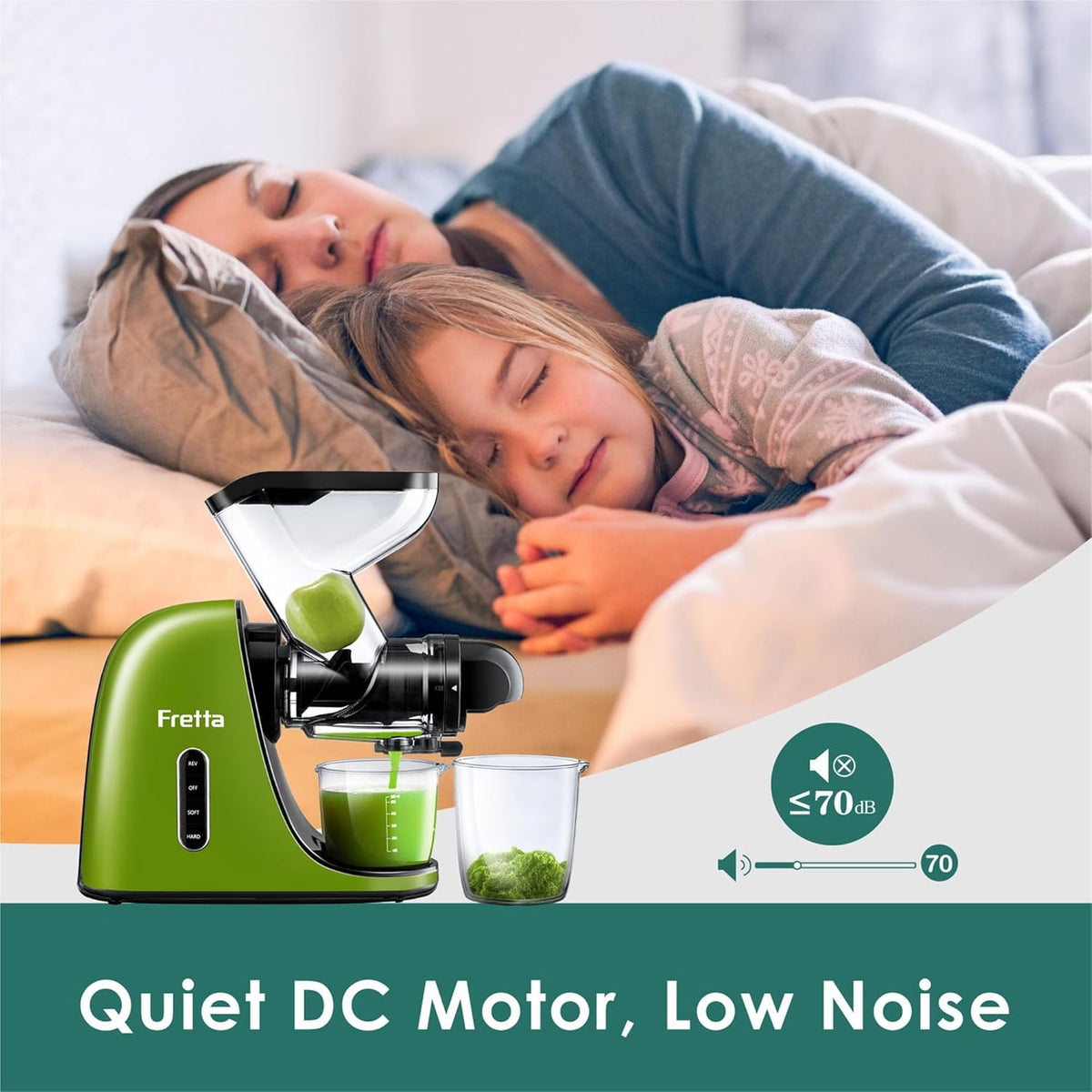 Cold Press Juicer, Masticating Slow Juicer,Juicer Machines Vegetable and Fruit, 3-Inch Wide Feeding Chute, BPA Free Easy to Clean,Quiet and Strong DC Power, 200W(Dark Green)