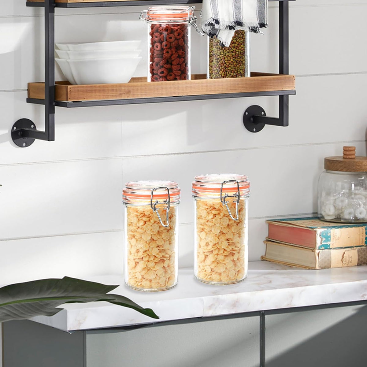 16 oz Glass Jars with Airtight Lid, Set of 6 Mason Jars 16 oz, Glass Storage Jars, Airtight Glass Jars, Canning Jar，Glass Canister with Seal for Pickle, Vanilla, Cookie, Jelly