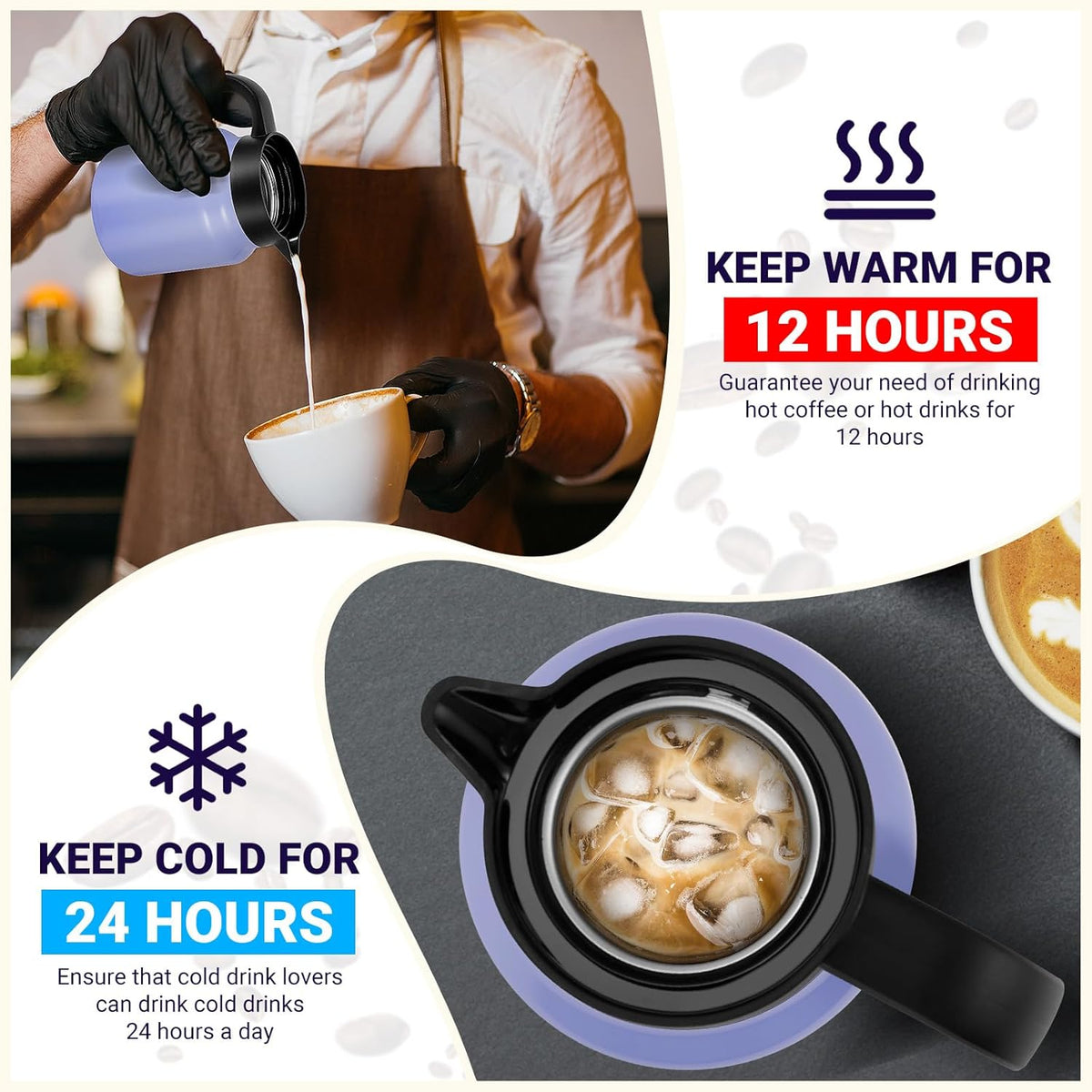 34Oz Thermal Coffee Carafe for Hot/Cold, Stainless Steel Thermos Carafes for Hot Liquids, Dustproof Insulated Hot Water Carafe for Party/Home,Violet