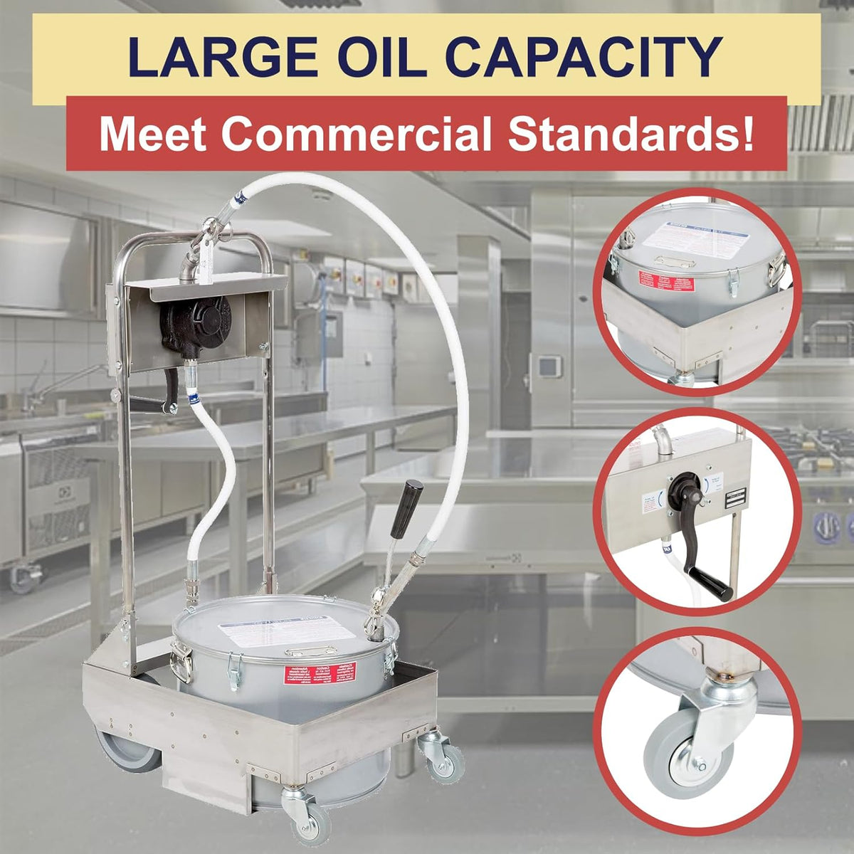 MirOil 55HD Fyer Oil Filter Machine w/Discard Trolley & Hand Operated Pump, Filtration System for Deep Fryer for Kitchen, Food Service & Food Trucks, Portable Oil Filter Machine for 55lb Fryer Grease