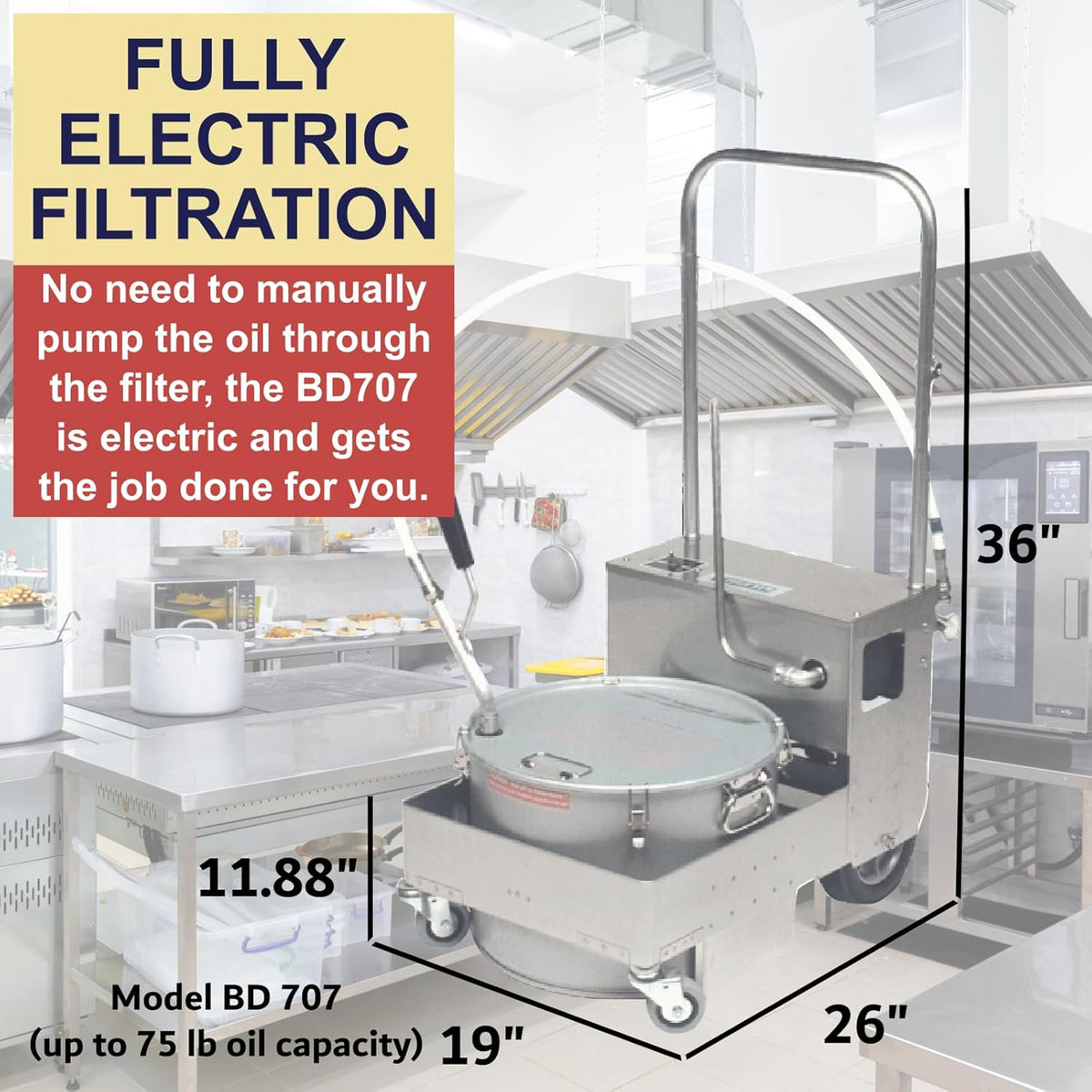 MirOil BD 707 Electric Oil Filter Machine & Discard Trolley, Portable Oil Filter Machine for 75lb Fryer Grease, Filtration System for Deep Fryers for Restaurants, Food Service, Food Trucks & Caterings
