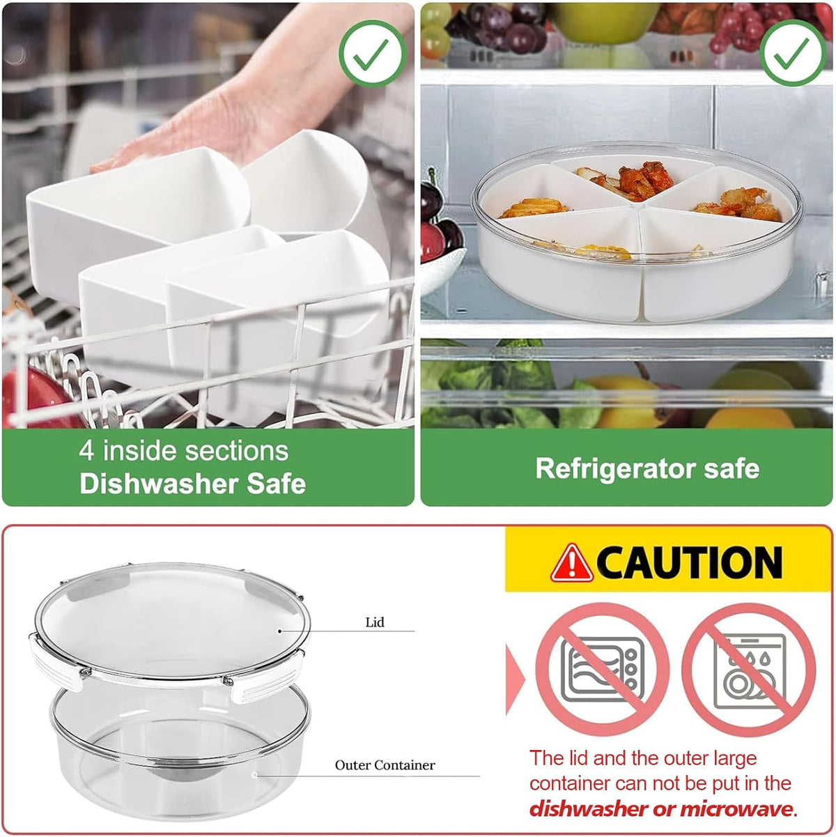 Divided Serving Tray with Lid, Removable Divided Platter Snack Box Container, Snackle Box Food Storage Charcuterie Containers, Fruit Snack Tray for Party, Veggies, Snack, Fruit, Nuts, Candy, Chip