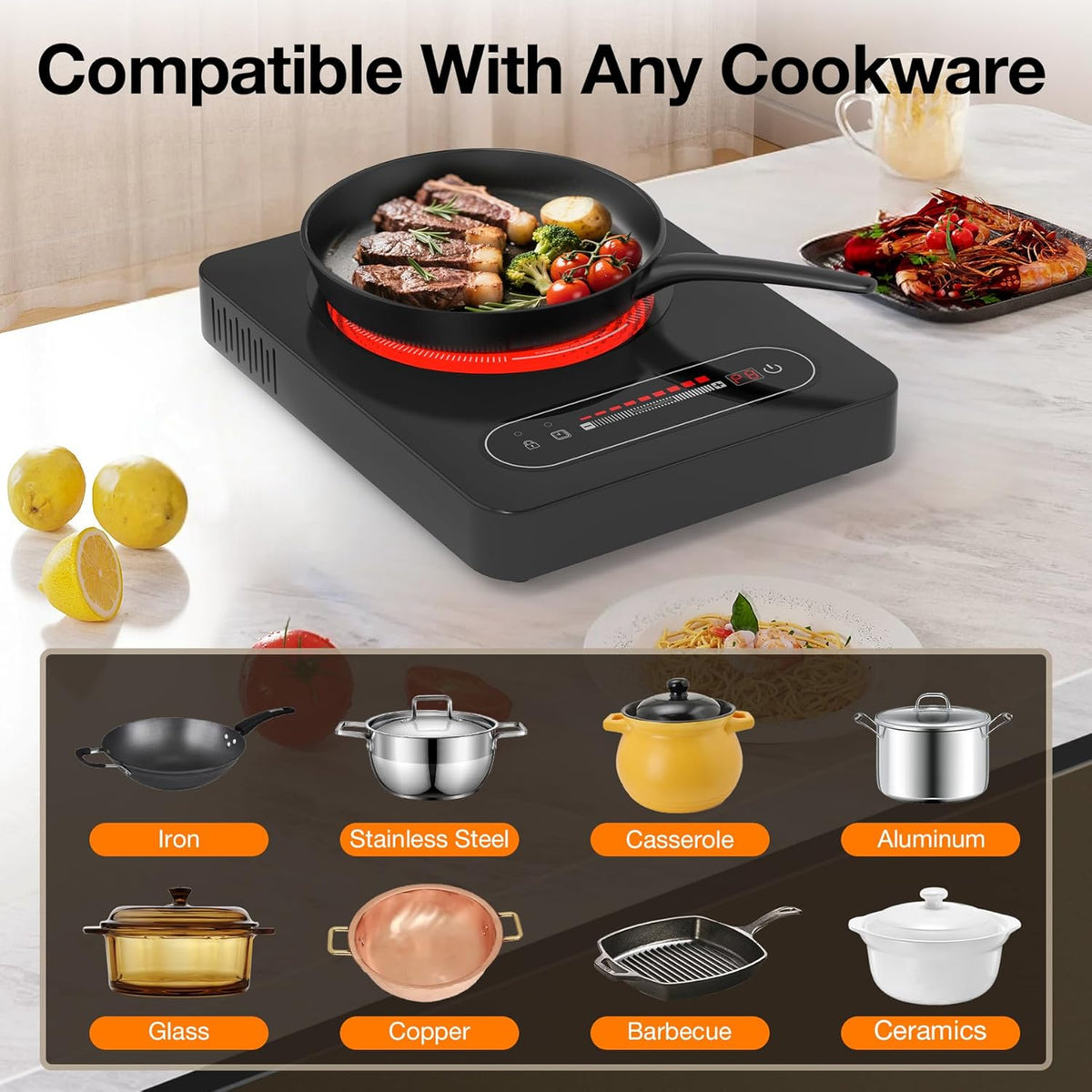 1800W Single Electric Stove: 14 Inch Electric Burner for Cooking - 110-120V Cooktop with Child Lock, Countertop Stove Compatible with All Cookware, 8 Power Levels, Timer