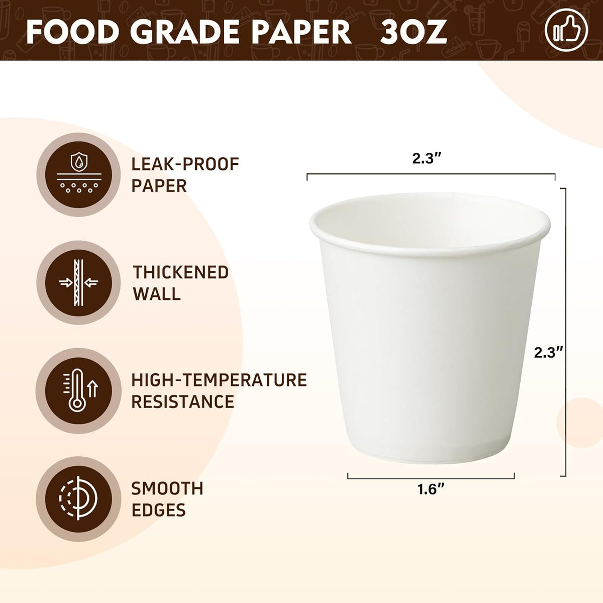 YEEHAW 3 oz 300 Pack Disposable Paper Coffee Bathroom Cups, Small White Mouthwash Cup for Bathroom