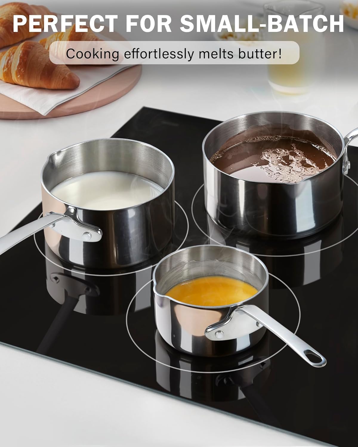 Cooks Standard Stainless Steel Butter Warmer 0.68 QT, Multi-Ply Clad Small Sauce Pan, 640ml Mini Butter Chocolate Milk Melting Pot with Pour Spout Cooking Pot ideal for Chefs, Baristas