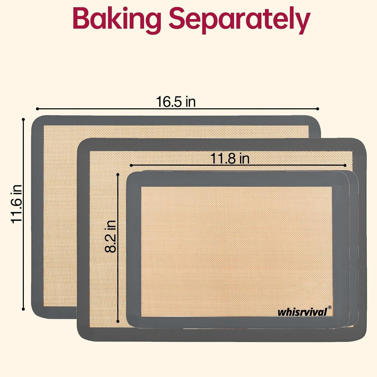 4 Pcs Silicone Baking Mat, Non-Stick Baking Mat, Food Safe Silicone Mats for Baking Cookies, Macarons, Vegetables, 480℉ Heat Resistant (Grey)