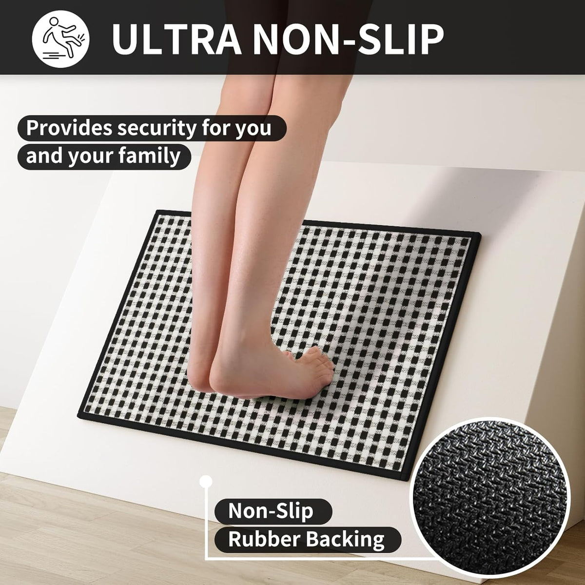 Kitchen Mat Kitchen Rugs Sets of 2 PCS Non Slip Washable, Super Absorbent Soft Braided Kitchen Mats for Floor, Rubber Backing Comfort Standing Kitchen Sink Mat Runner Rug, Black 17"x28"+17"x47"