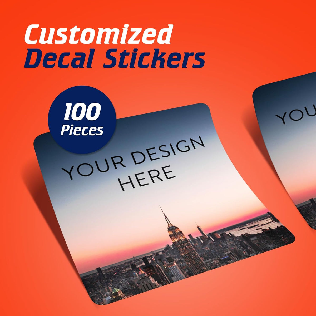 100 Custom Vinyl Stickers - Upload Your own Image, Text, Design, Logo - Personalized Logo Labels for Handmade, Packaging, Bottle, Jars, Candle, Brand Stickers (City, 5x5 Square)