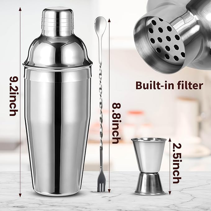Cocktail Shaker Set Bartender Kit,Professional Bar Set, Martini Shaker, Jigger, Strainer, Mixer Spoon, Muddler, Liquor Pourers Ideal Bar Accessories for Home, Gift for Christmas, Birthday, Beginners