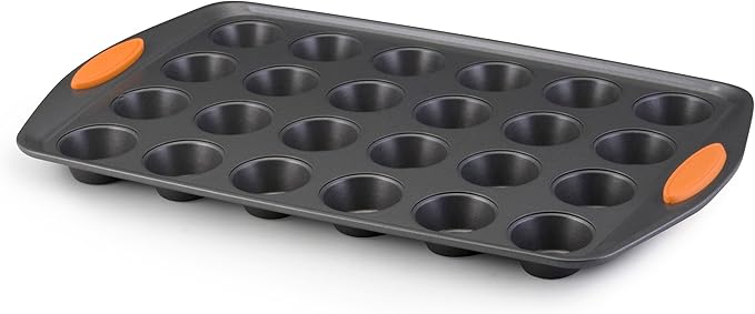 Rachael Ray Yum-o! Nonstick Bakeware 24-Cup Oven Lovin’ Mini Muffin Pan, Gray with Orange Handles