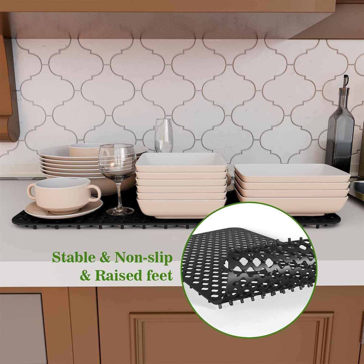 TOOVEM Silicone Sink Mat - Protectors for Kitchen Sink with Center Drain, 24.8''x13'' Kitchen Grid Accessory, Non-Slip Heat-Resistant Mat for Bottom of Farmhouse Porcelain Stainless Steel
