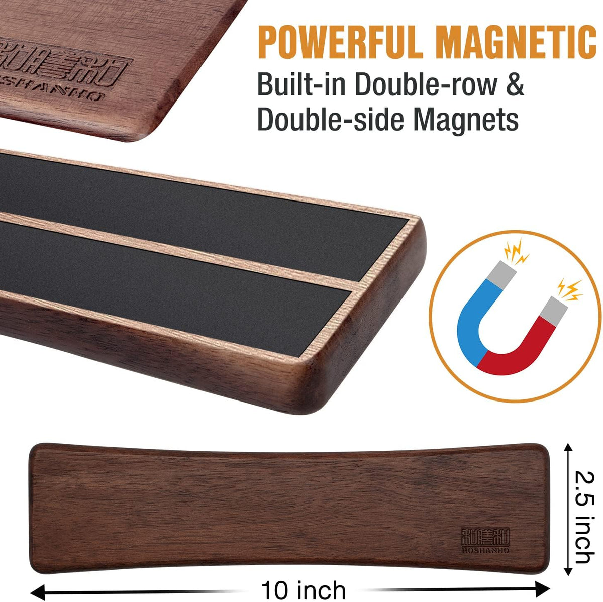HOSHANHO Knife Magnetic Strip, Acacia Wood Powerful Magnetic Knife Strips, Magnetic Knife Holder for Wall 10 Inch Use as Magnetic Tool Organizer, Home Organizer