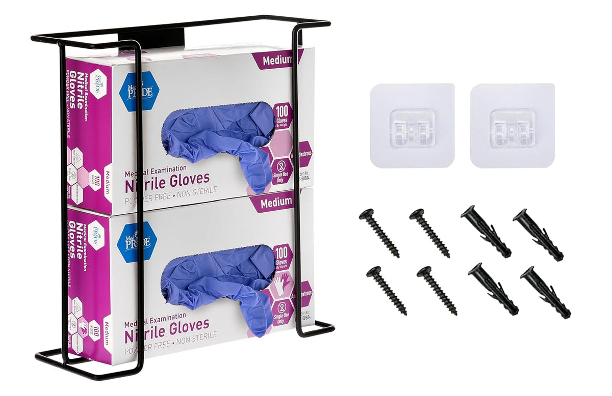 Alpine Glove Holder for Wall Mount - Latex Glove Holder Wire Glove Dispenser for Wall Disposable Glove Box & Tissue Box - Fits 2 Boxes (Black)