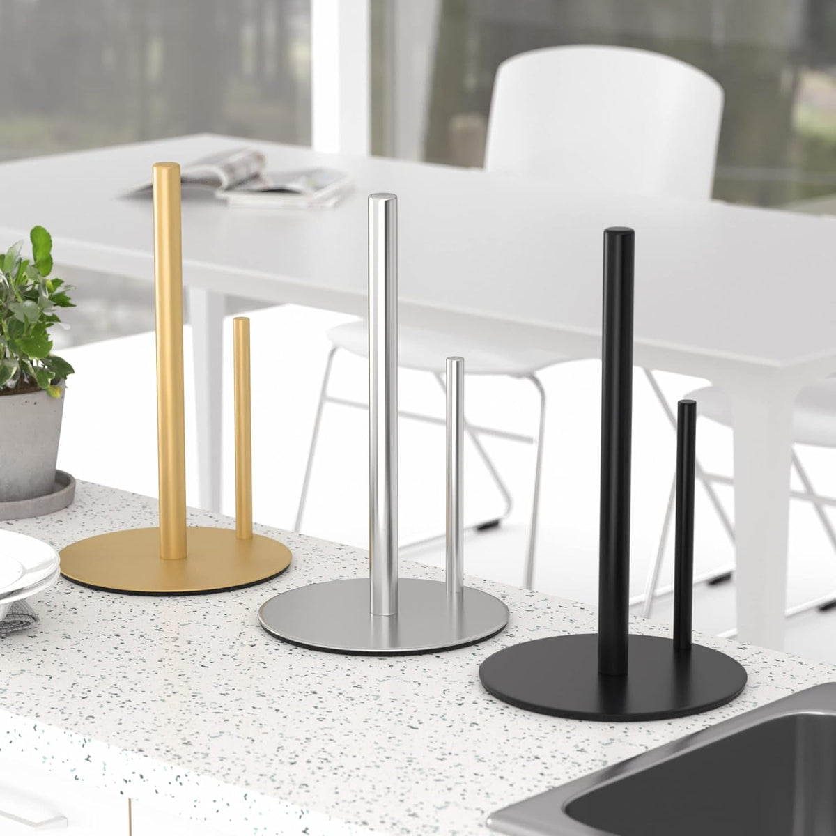 Paper Towel Holder Gold, Premium Stainless Steel Kitchen Roll Dispenser, Countertop Roll Organizer