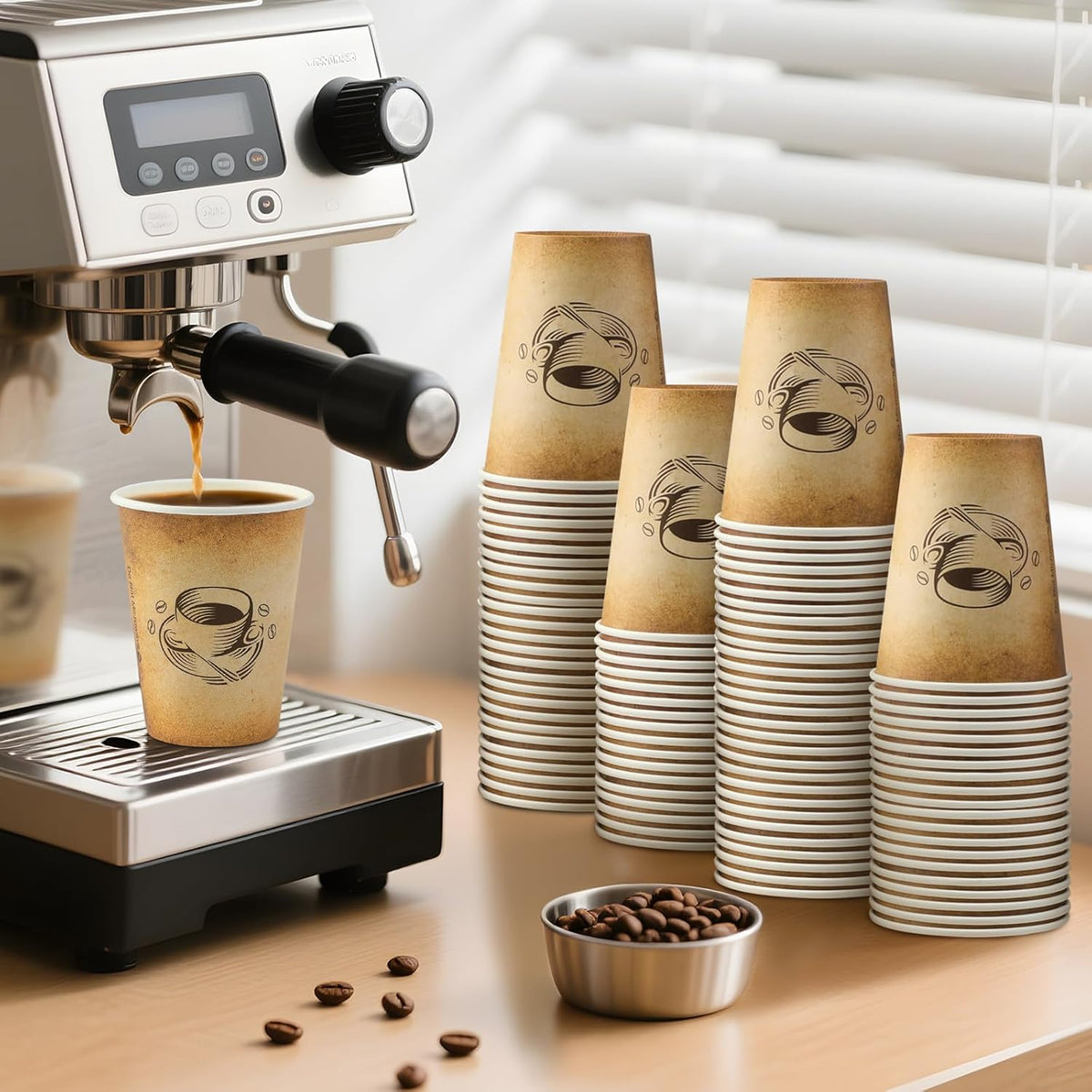 12 oz 1000 Pack Disposable Paper Coffee Cups, Hot/Cold Beverage 12oz Disposable Coffee Cups, Retro Design, Leak-Proof, Hot or Cold Drink, Cocoa, Chocolate, Coffee Bar Supplies
