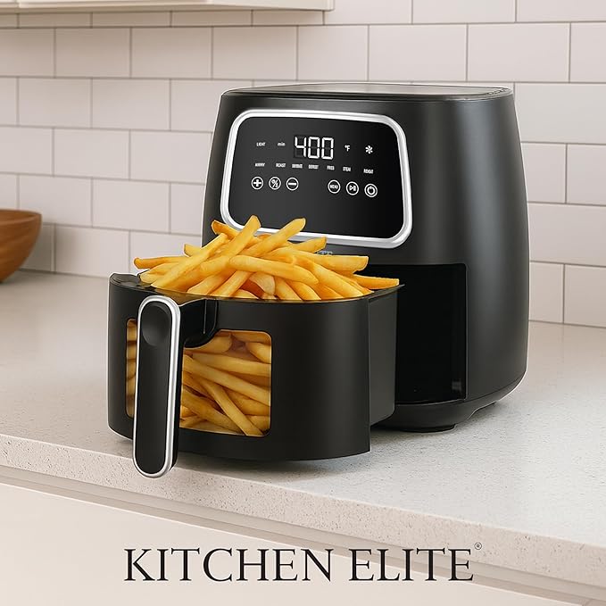 Kitchen Elite 5.5 Qt. Digital Air Fryer, Countertop Cooker with LED Screen, Presets for Air Fry, Roast, Dehydrate, Defrost and Reheat, Black