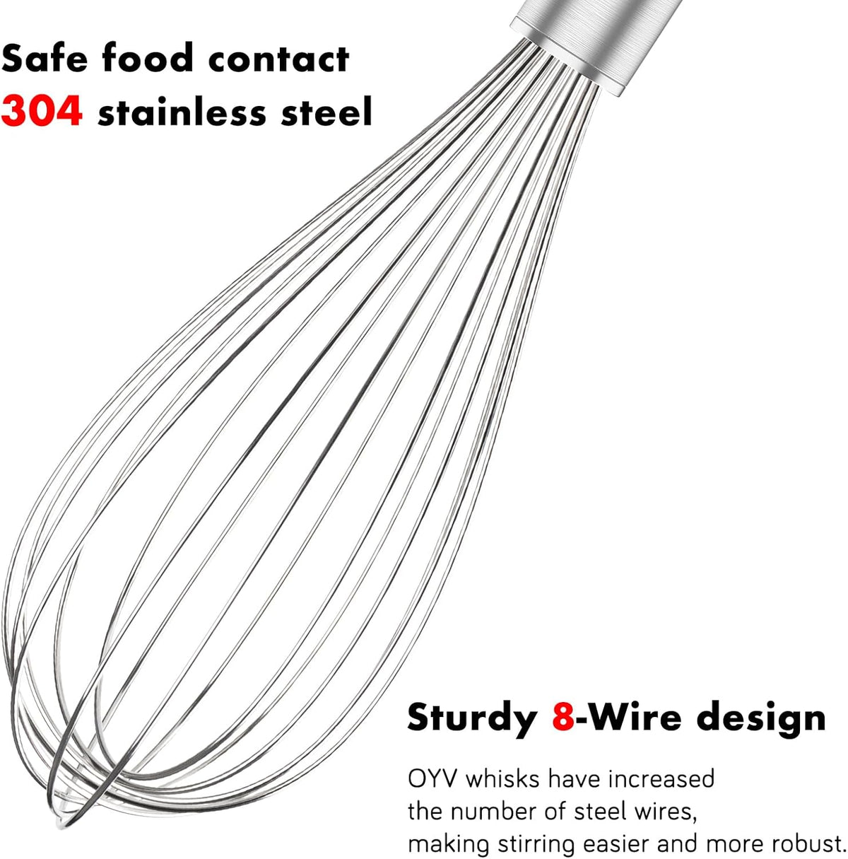 304 Stainless Steel Whisk Set, Dishwasher Safe Rustproof Metal Whisk, Professional Balloon Wire Whisks for Kitchen Cooking, Perfect For Blending, Whisking, Baking, Beating, 3 Packs (8" 10" 12")