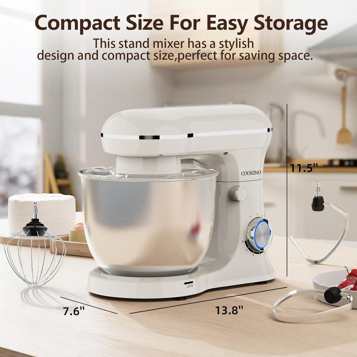 Electric Stand Mixer,10 Speeds Tilt-Head Food Mixer, 3-IN-1 Kitchen Mixer for Daily Cooks with Dishwasher-Safe 6.5 QT Bowl,Dough Hook, Beater, Whisk (Almond Cream)