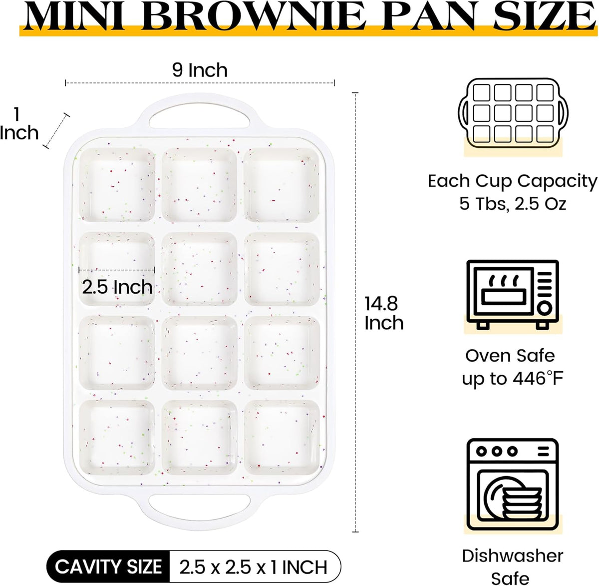 1 Pc Brownie Pan With Dividers Silicone Nonstick Mini Individual 12 Cup Square Muffin Cupcake Pans with Metal Frame(Cream)