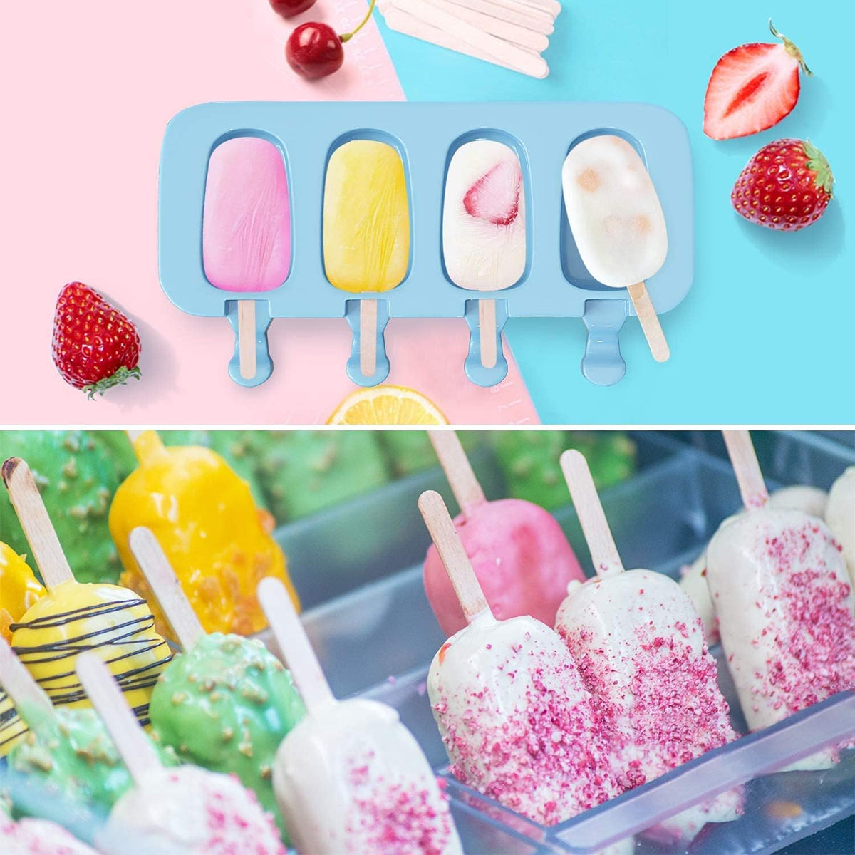 Popsicles Molds, Ozera 2 Pack Homemade Cake Pop Molds, Reusable Silicone Ice Pop Cream/ Cakesicle Maker Molds